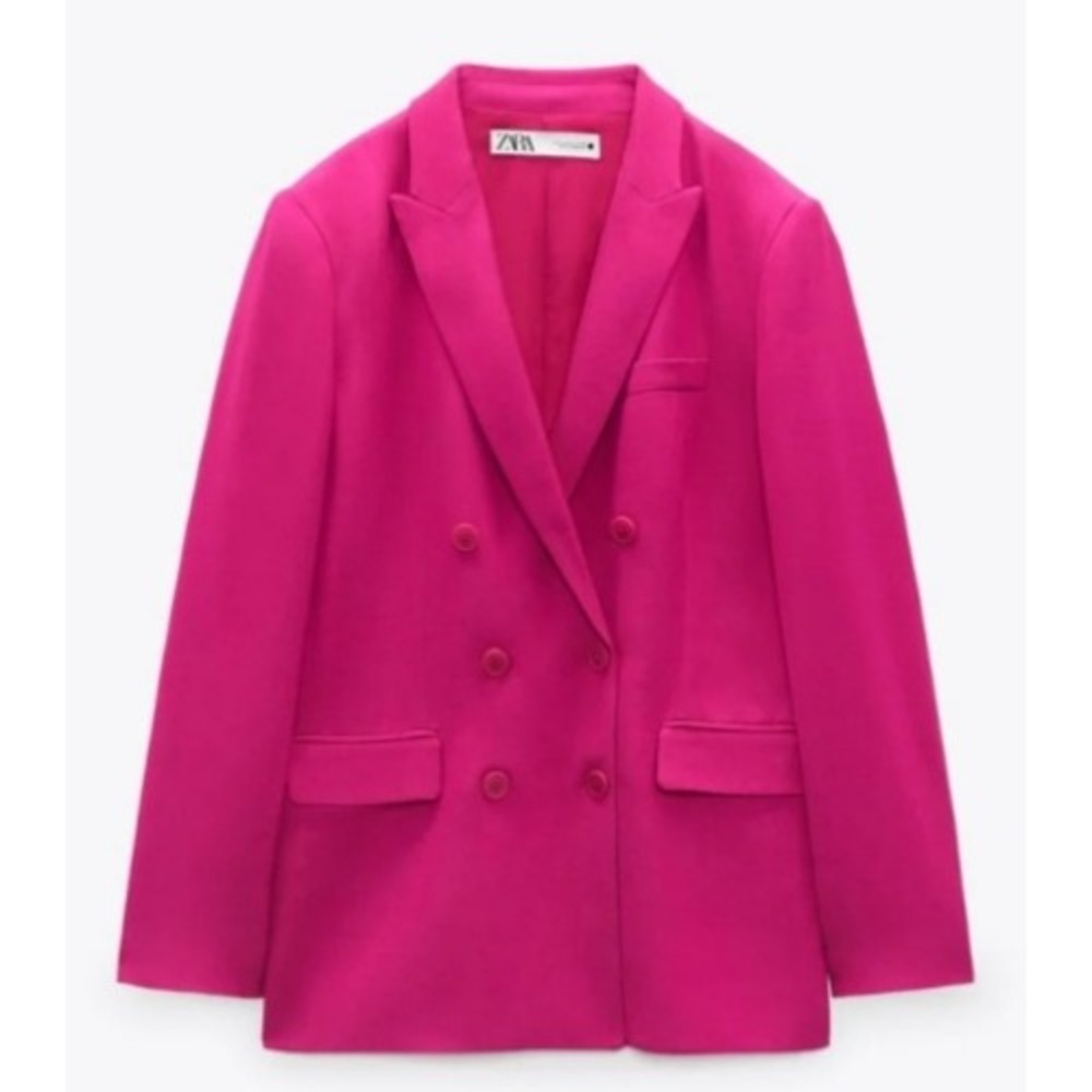 Zara Womens Double Breasted Blazer Fuchsia Pinkโ Tailored Jacket NWT XS
